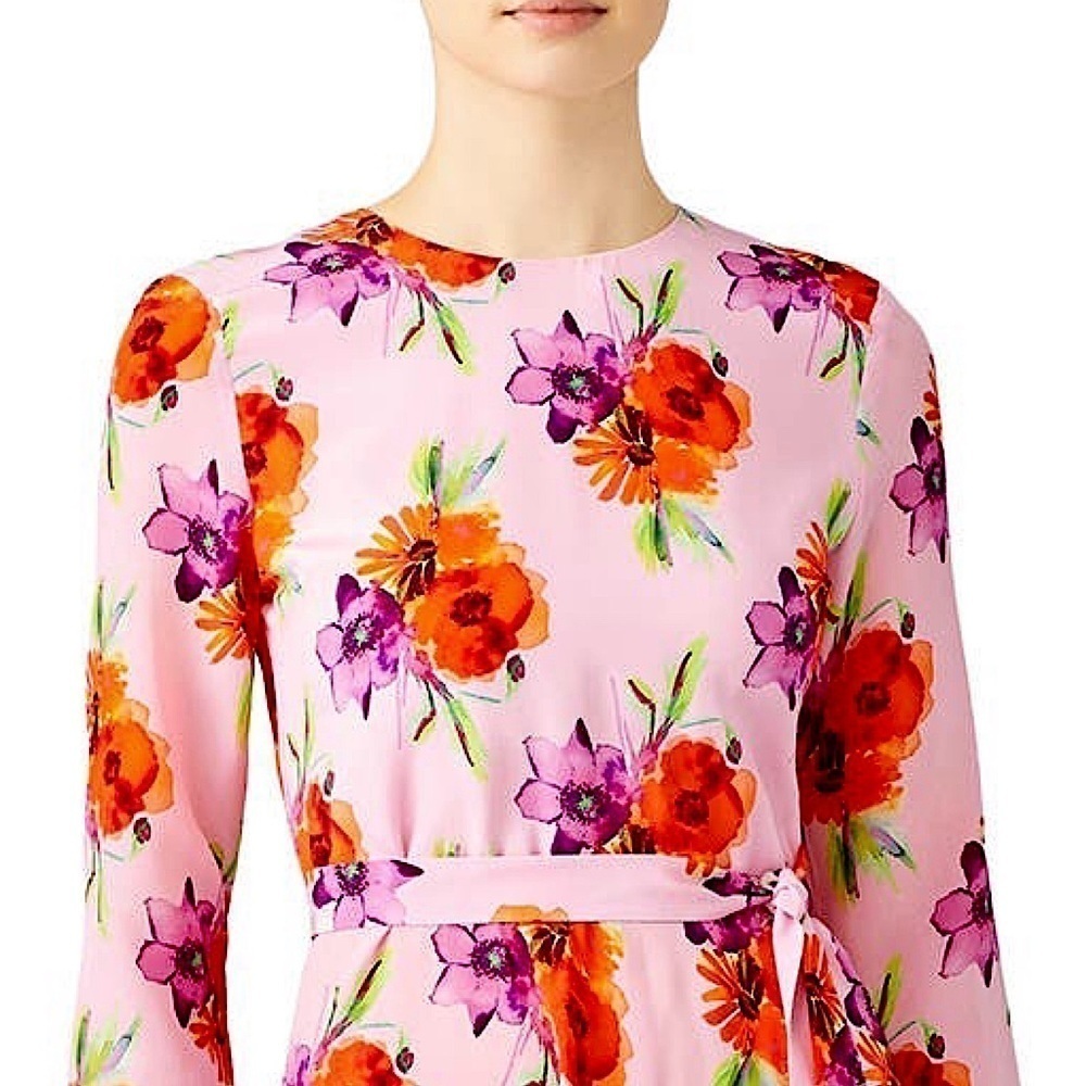MSGM Silk Floral Long Sleeve Cutout Open Back Sash Tie Waist Peplum Ruffle Top M